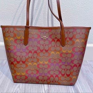 Coach city tote bag purse rainbow signature canvas